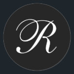 R Monogramm Schwarz-Weiß-Aufkleber Runder Aufkleber<br><div class="desc">Diese Aufkleber verfügen über ein elegantes kursives R-Monogramm. Ideal für Gastgeschenke Hochzeiten,  Umschlag Aufkleber,  etc.</div>