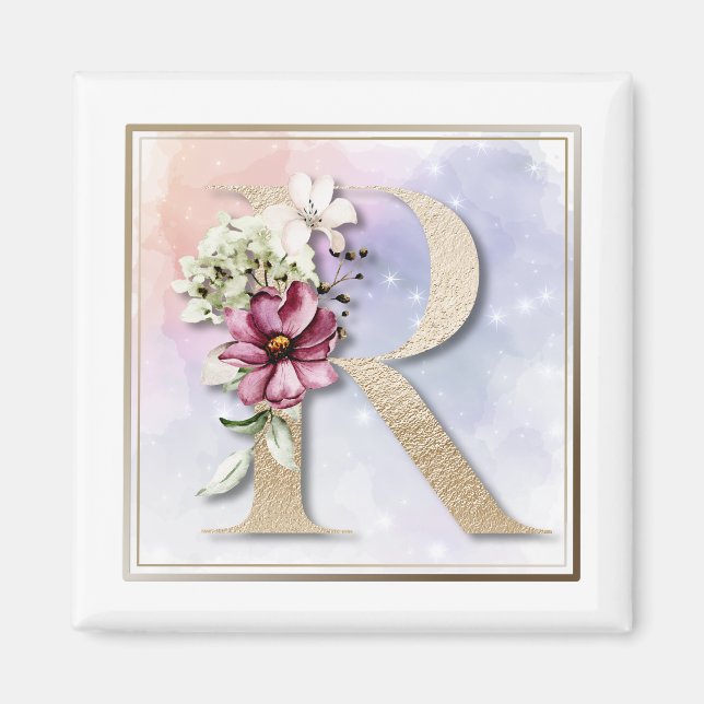 R Monogramme Bourgogne Magnet floral (Devant)