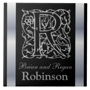 R Monogramme et nom "Besque en noir" Carreaux en c