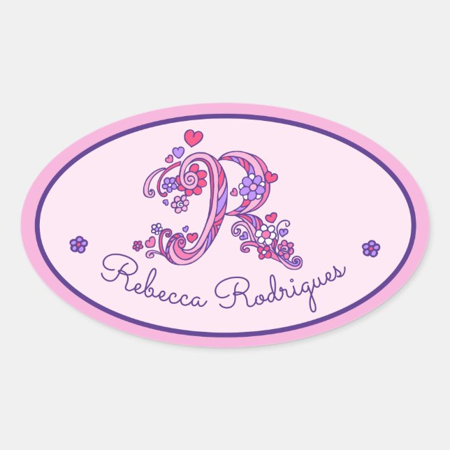 R monogramme nom personnalisé id autocollants rose (Devant)