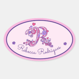 R monogramme nom personnalisé id autocollants rose