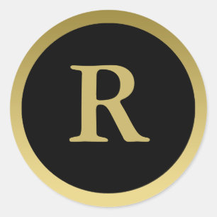 R :: Monogramme R Stickers Or et Noir Élégants
