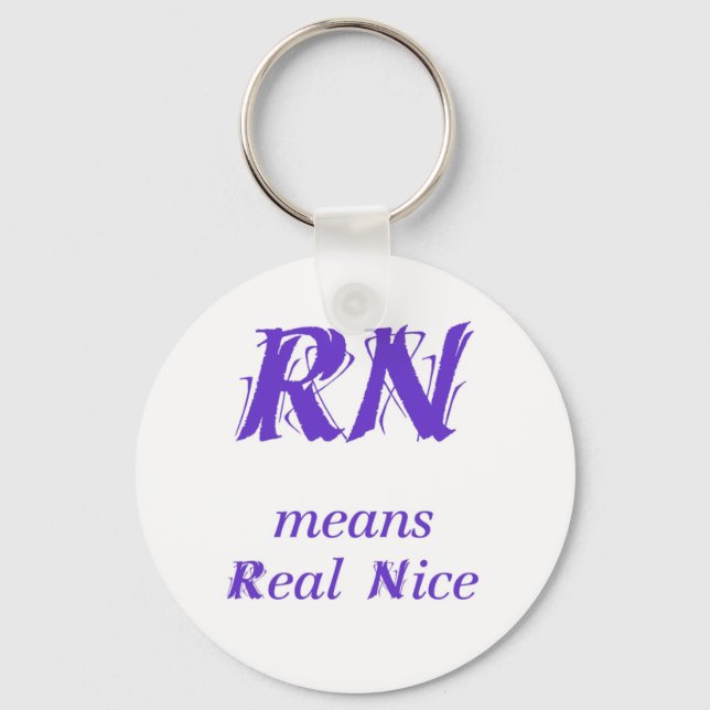 R.N. bedeutet real nice (lila) Schlüsselanhänger (Vorderseite)