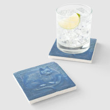 R Navy Blue Imitats Relief Art Nouveau Cat