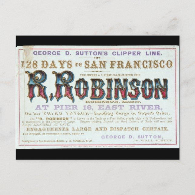 R Robinson Clipper Segelschiff 1863 Postkarte (Vorderseite)