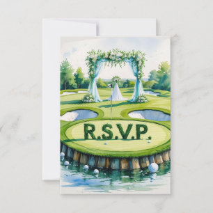 R.S.V.P. GOLF Hochzeit mit Golfball auf Grün RSVP Karte