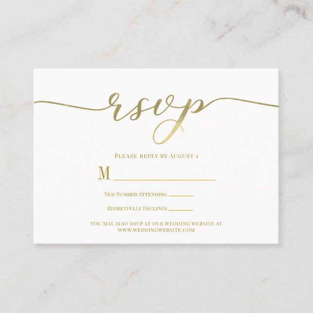 R.S.V.P. Hochzeitsankündigungskarte Gold-Script Visitenkarte (Vorderseite)