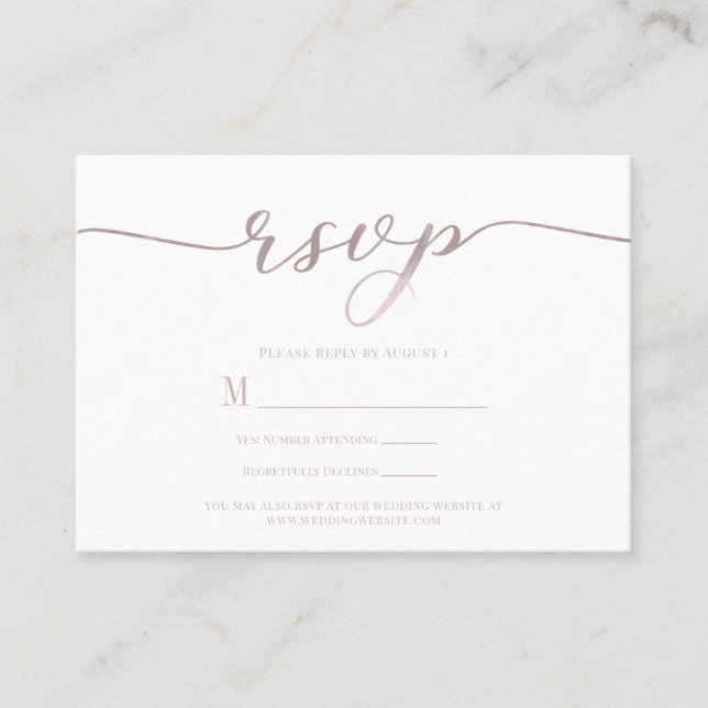 R.S.V.P. Mariage Répondre Carte Boîtier Pink Scrip (Devant)