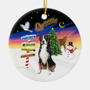 R - Weihnachtszeichen - Grosses Schweizer Sennenhu Keramikornament
