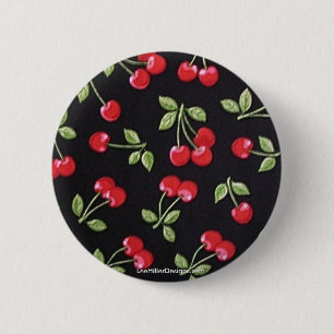 rab Billy Rockabilly rote Kirschen auf schwarzen Button