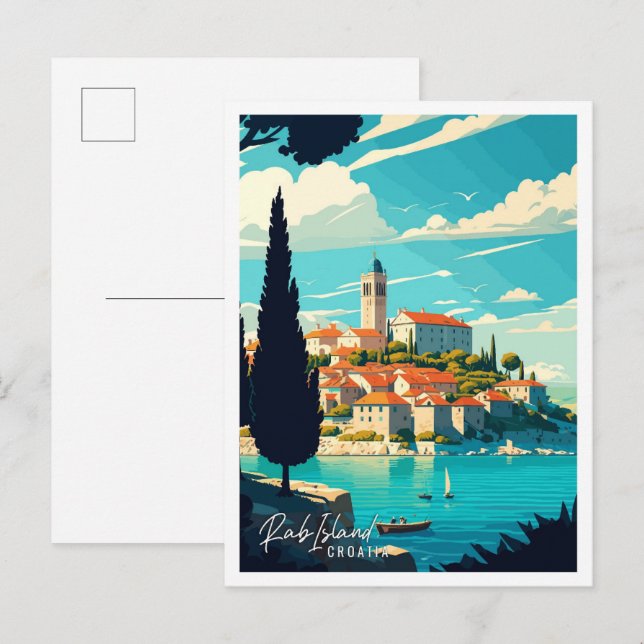 Rab Island Croatia Vintage-Illustration Postkarte (Vorne/Hinten)