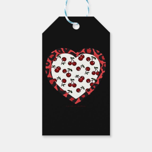 RAB Kirschen Leopard Print Heart Rockabilly Geschenkanhänger (Vorderseite)