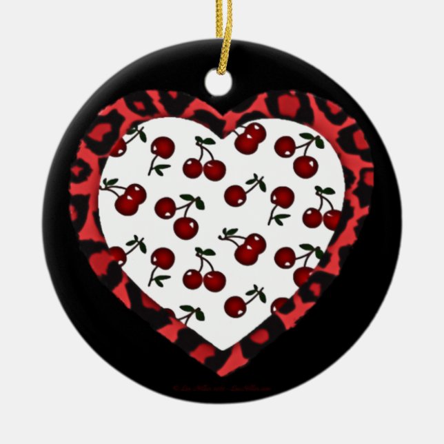 RAB Kirschen Leopard Print Heart Rockabilly Keramikornament (Vorne)