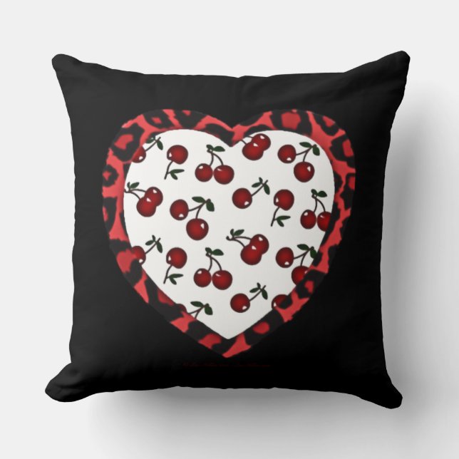 RAB Kirschen Leopard Print Heart Rockabilly Kissen (Vorderseite)