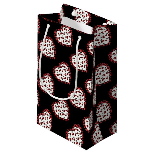 RAB Kirschen Leopard Print Heart Rockabilly Kleine Geschenktüte (Vorderseite Schrägansicht)
