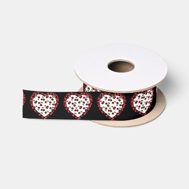 RAB Kirschen Leopard Print Heart Rockabilly Satinband (Spule)