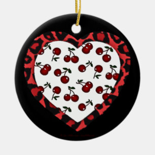 RAB Kirschen Leopardendruck Herz Rockabilly Keramikornament