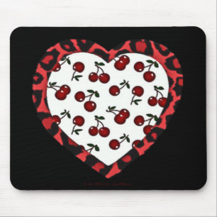 RAB Kirschen Leopardendruck Herz Rockabilly Mousepad