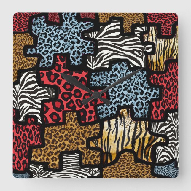 RAB Rockabilly Animal Print Puzzle Quadratische Wanduhr (Vorderseite)