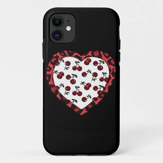 RAB Rockabilly Cherries Leopard Print Heart Case-Mate iPhone Hülle (Rückseite)