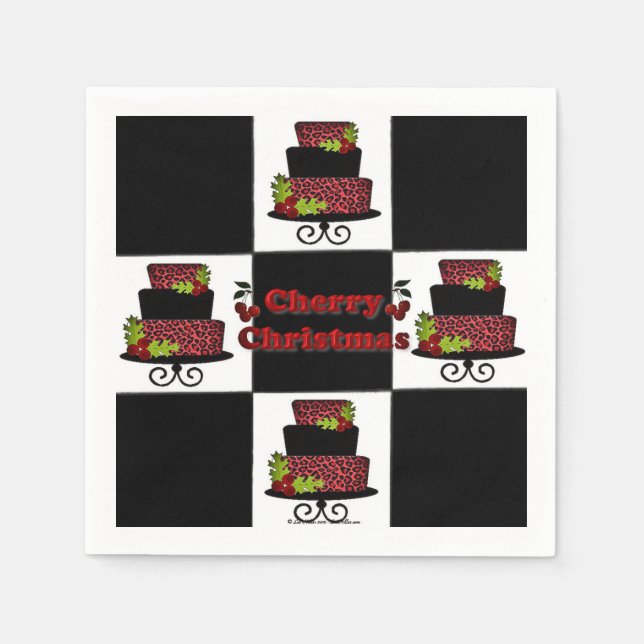 RAB Rockabilly Cherry Christmas Cake Paper Napkin Serviette (Vorderseite)