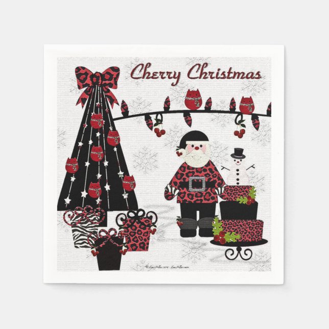 RAB Rockabilly Cherry Christmas Santa Paper Napkin Serviette (Vorderseite)