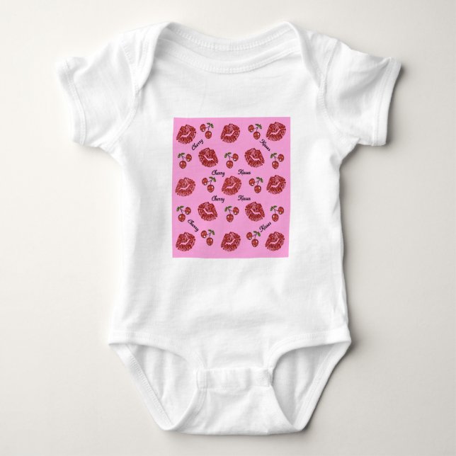 RAB Rockabilly Cherry Kisses auf Pink Baby Strampler (Vorderseite)