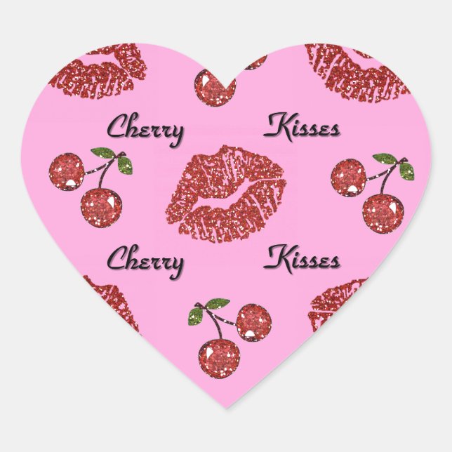 RAB Rockabilly Cherry Kisses auf Pink Herz-Aufkleber (Vorderseite)