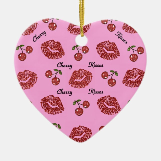 RAB Rockabilly Cherry Kisses auf Pink Keramik Ornament (Vorne)