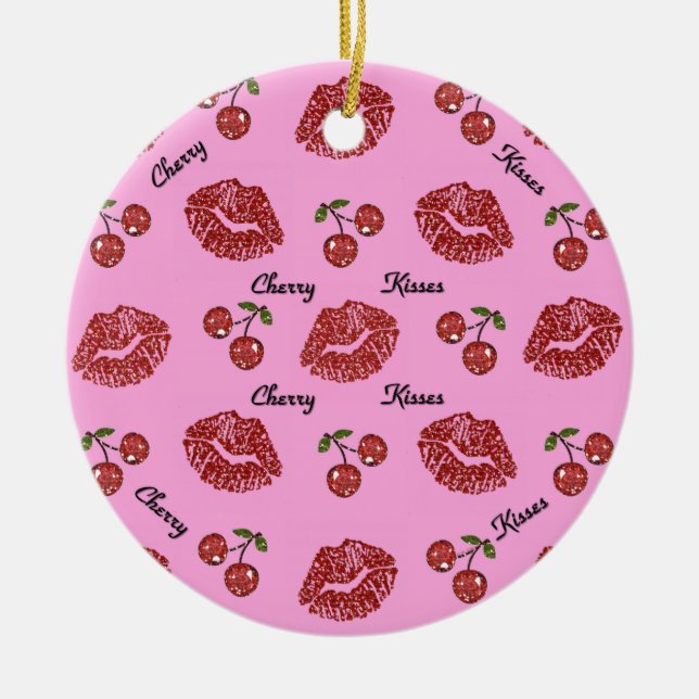 RAB Rockabilly Cherry Kisses auf Pink Keramik Ornament (Vorne)