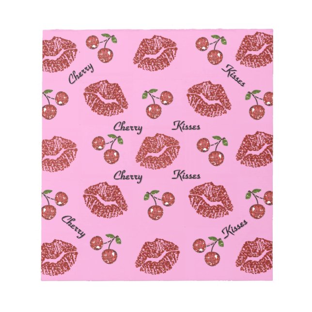 RAB Rockabilly Cherry Kisses auf Pink Notizblock (Vorderseite)