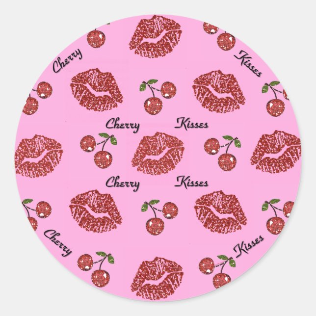 RAB Rockabilly Cherry Kisses auf Pink Runder Aufkleber (Vorderseite)