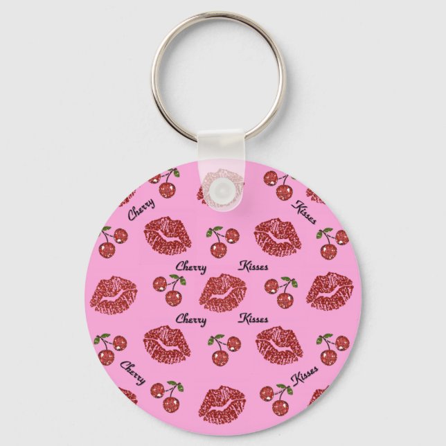 RAB Rockabilly Cherry Kisses auf Pink Schlüsselanhänger (Vorderseite)