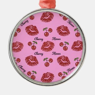 RAB Rockabilly Cherry Kisses auf Pink Silbernes Ornament