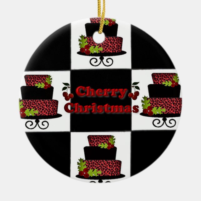RAB Rockabilly Cherry Weihnachtsgebäck Tile Orname Keramik Ornament (Vorne)