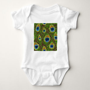 RAB Rockabilly Colorful Peacock Feathers Print Baby Strampler