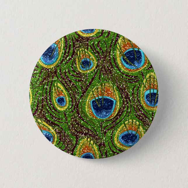RAB Rockabilly Colorful Peacock Feathers Print Button (Vorderseite)