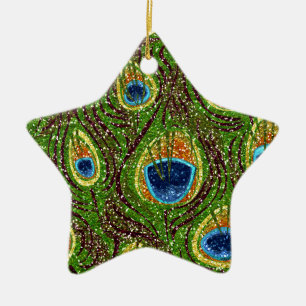 RAB Rockabilly Colorful Peacock Feathers Print Keramik Ornament
