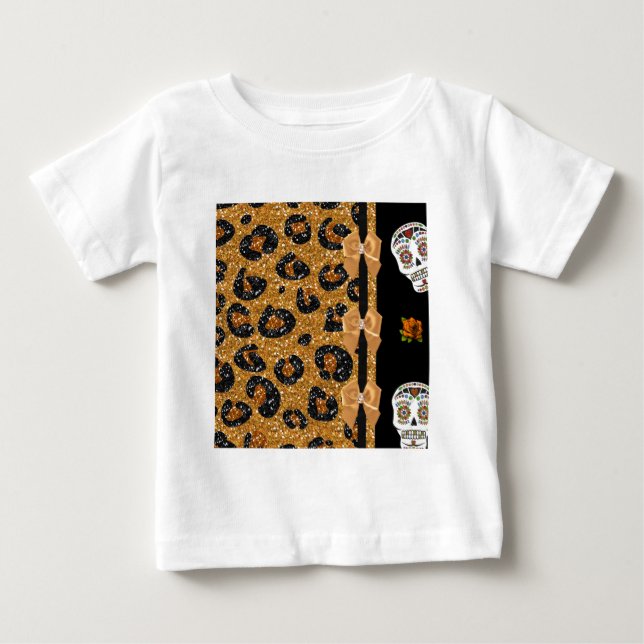 RAB Rockabilly Gold Leopard Print Sugar Skulls Baby T-shirt (Vorderseite)