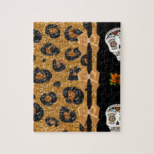 RAB Rockabilly Gold Leopardenprint Zucker-Schädel