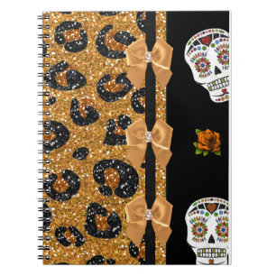 RAB Rockabilly Gold Leopardenprint Zucker-Schädel Notizblock