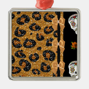 RAB Rockabilly Gold Leopardenprint Zucker-Schädel Ornament Aus Metall