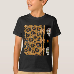 RAB Rockabilly Gold Leopardenprint Zucker-Schädel T-Shirt
