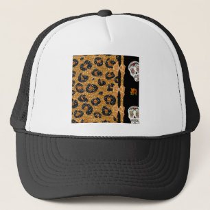 RAB Rockabilly Gold Leopardenprint Zucker-Schädel Truckerkappe