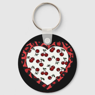 RAB Rockabilly Kirschen Leopardenprint Herz Schlüsselanhänger