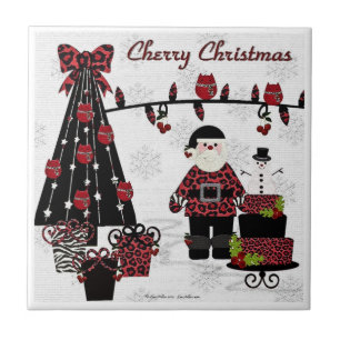 RAB Rockabilly Kirschroter Weihnachtsmann-Kachel Fliese
