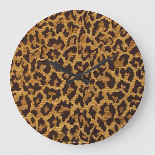 RAB Rockabilly Leopard Print Brown Gold Große Wanduhr (Vorderseite)