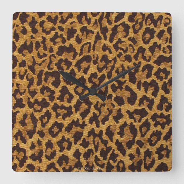 RAB Rockabilly Leopard Print Brown Gold Quadratische Wanduhr (Vorderseite)