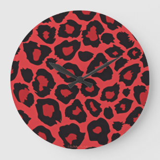 RAB Rockabilly Leopard Print Red Black Große Wanduhr