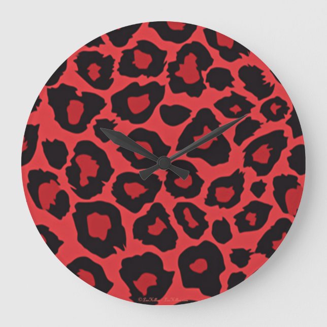 RAB Rockabilly Leopard Print Red Black Große Wanduhr (Vorderseite)